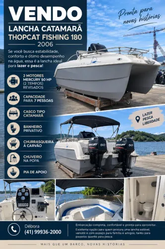 VENDO LANCHA CATAMARÃ THOPCAT FISHING 180 2006