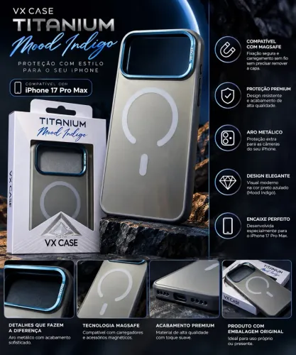 Capa VX Case Titanium MagSafe - iPhone 17 Pro Max - Preto Azulado