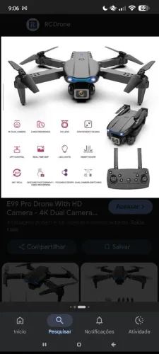 Drone dli semi novo com uma engrenagem do motor faltando sem bateria 