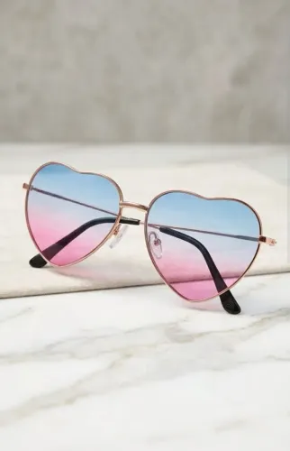 Óculos feminino coração rosa-azul 
