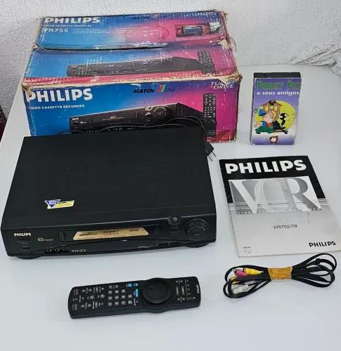 Vídeo Cassete Philips VR755 6 Cabeças Hi-Fi Turbo Drive Com Caixa Manual E Controle