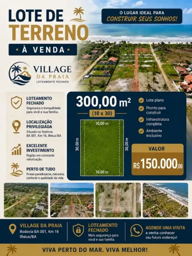 LOTE À VENDA NO VILLAGE DA PRAIA 300M²