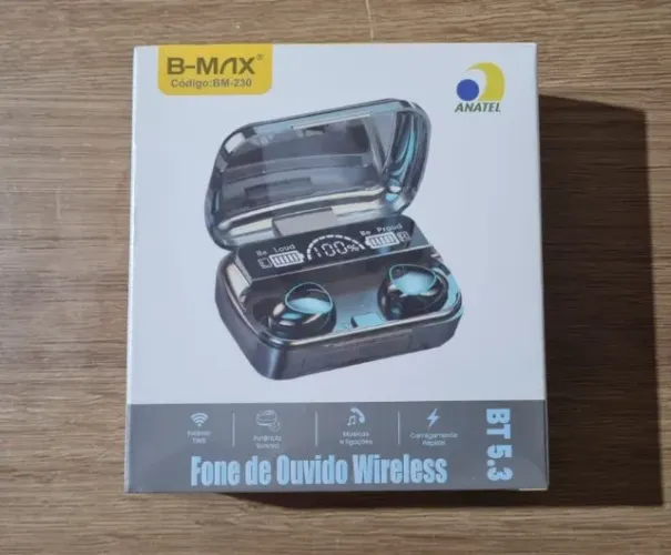 FONE DE OUVIDO BLUETOOTH 5.3 (TWS) VISOR LED RECARREGÁVEL B-MAX BM-230