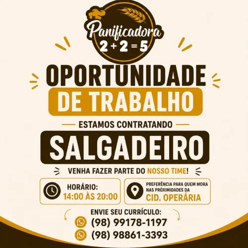 Oportunidade de emprego para SALGADEIRO
