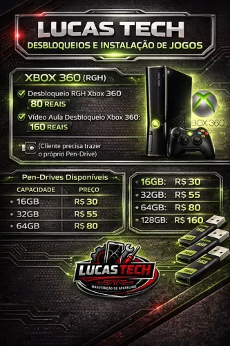 Instalação do rgh de xbox 360 e venda de hd externo de 128gb e 500gb