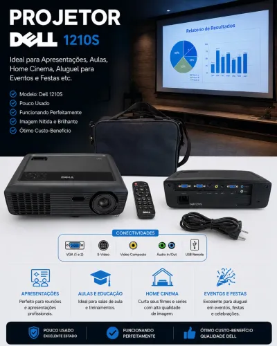 VD ou TR! Projetor Dell 1210S Ideal Apresentações, Aulas, Home Cinema, Aluguel p/ Eventos