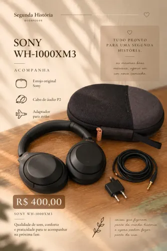 Sony WH-1000XM3 Bluetooth com Cancelamento de Ruído + Estojo