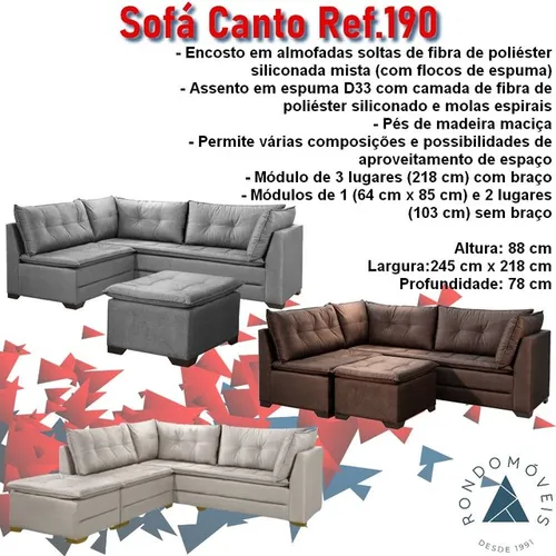 Sala sofá de canto com puff