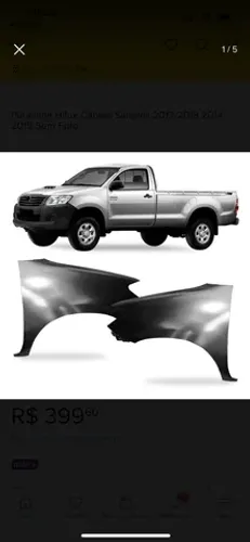Paralama hilux cabine simple sem furo polaina 2012/2015
