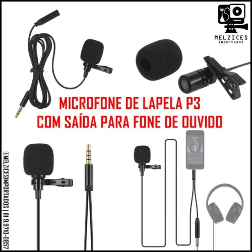( Oferta ) Microfone P3 com Saída pra Fone de ouvido para Smartphone e NoteboBOOK