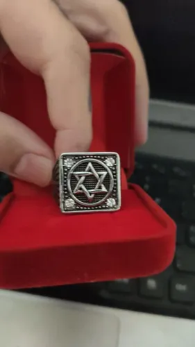 Anel de aço titânio 316L com Estrela de Davi/Salomão