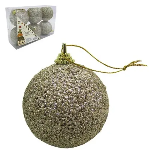 Bola De Natel Luxo Com Glitter N.6 Com 6 Pçs Nt19002 Bronz