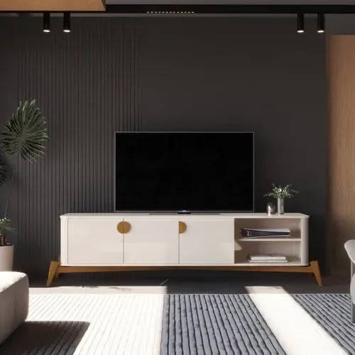 Rack Bancada Buriti C/ Pés de Madeira P/ Tv até 75 Polegadas