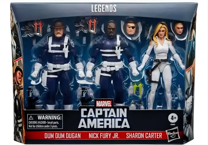 Marvel Legends Capitão América - Dum Dum Dugan, Nick Fury Jr. e Sharon Carter