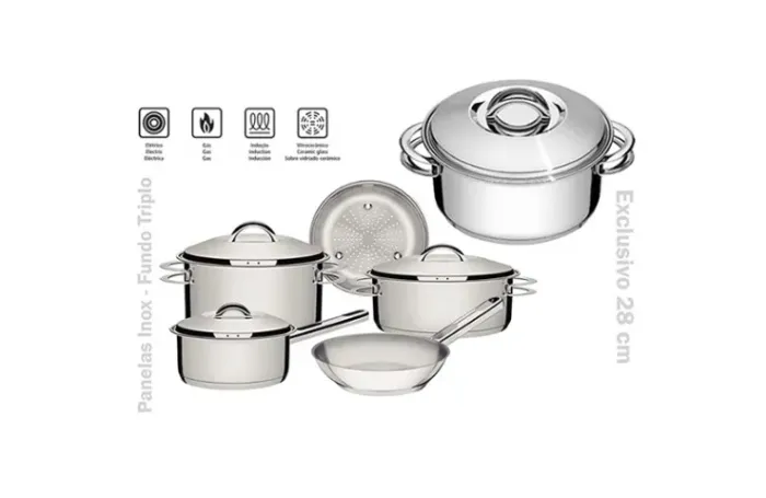 Conjunto Panelas Tramontina Solar Fundo Triplo 06pcs, Exclusivo 28cm, para todos os fogões