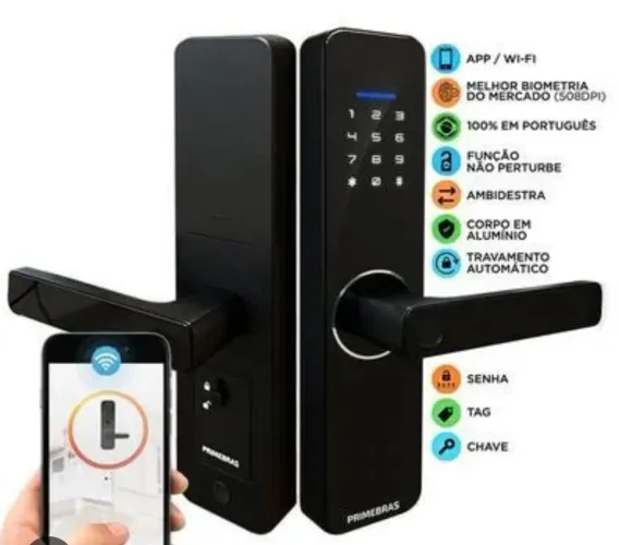 Fechadura Inteligente - Primebras - Biometria, Wi-Fi e Bluetooth