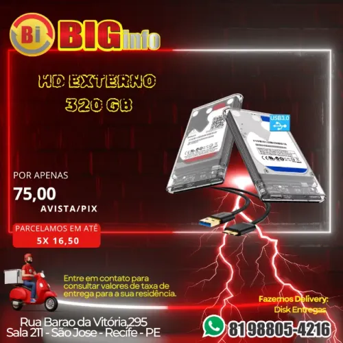 HD Externo 320GB USB 3.0 - Funciona com PS4, PS5, Xbox, TV e PC