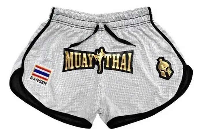 Short Calção Muay Thai Treino Dry Fit Branco Ranger Unissex