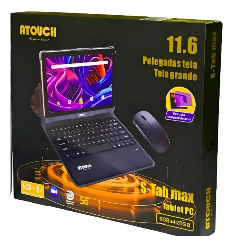 Tablet Atouch S-tab Max Android 12 com Mouse e Teclado 11 Polegadas 6 GB de RAM e 128 GB 