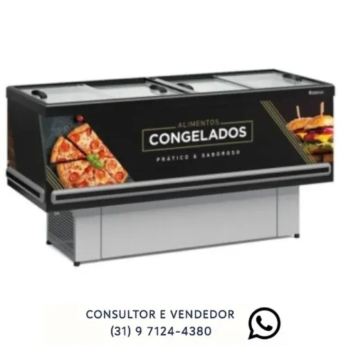 Ilha Para Congelados Vidro Reto 1,90m Gelopar Adesivada Preta Dupla Ação 127v 