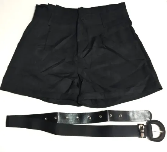 Shorts Preto Feminino Alfaiataria Com Cinto Forrado