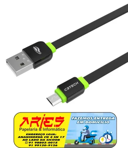 CABO MICRO USB 2A 1 METRO C3TECH CB-100BK CARGA E DADOS