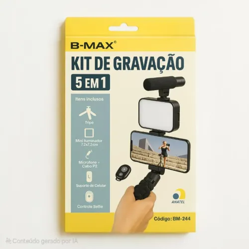 Kit Completo p/ Criadores de Conteúdo - Luz, Mic e Tripé!<br>