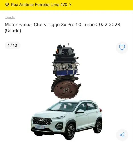 MOTOR PARCIAL CHERY TIGGO 3x PRO 1.0 TURBO 2022/2023 COM NF E GARANTIA 