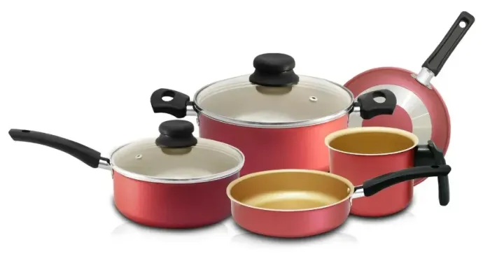 Jogo De Panelas Cereja e Creme Teflon Antiaderente 5 Peças