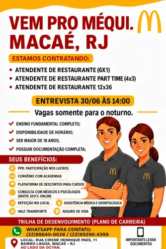 VAGAS PARA ATENDENTE DE RESTAURANTE