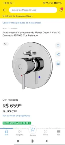 Acabamento momocomando para Banheira e chuveiro
