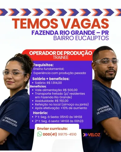 AUXILIAR DE PRODUÇÃO - FAZENDA RIO GRANDE