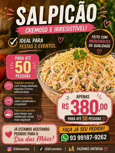 Salgadinhos, vatapá , salpicão tudo para seu evento