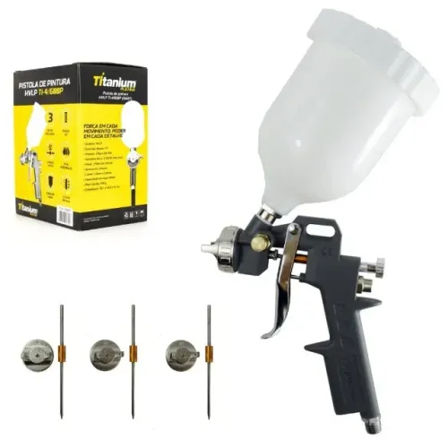 Kit Pistola de Pintura Hvlp com Bicos 1,2mm / 1,5mm / 1,8mm por Gravidade 600ml Titanium