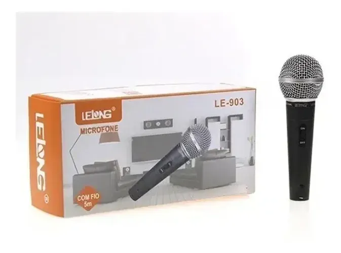 Microfone Profissional Lelong LE-903 Com Cabo De 5 Metros - Novo Cor Preto
