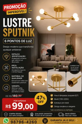 Lustre Sputnik para 6 lâmpadas ( não inclusas)
