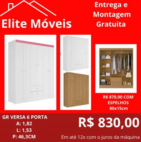 830,00 Com a montagem e a entrega guarda roupa novo na caixa com garantia de fabrica. 