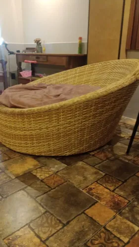Poltrona Chaise de Fibra Junco Sintético Área Externa Bege Claro