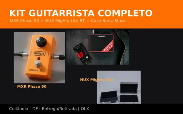 Kit guitarrista: mini amp, phase 90 e pedalboard