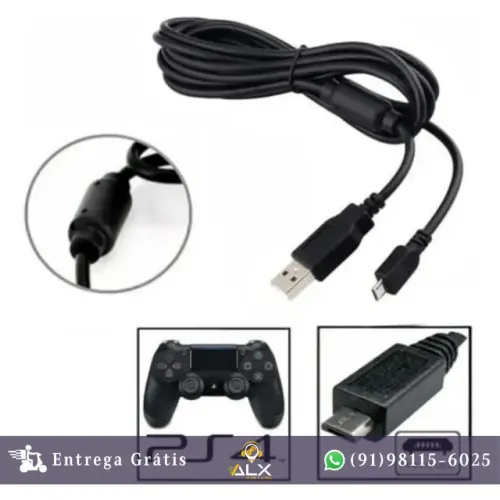 Cabo Usb Controle Ps4 de 1.5 Mts Com Filtro *ENTREGA GRÁTIS*
