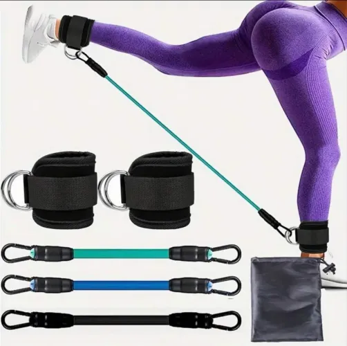 Kit elásticos de resistência com caneleira