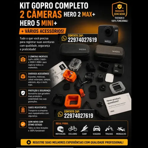 Camera Gopro Hero 5 + Gopro Max + acessorios