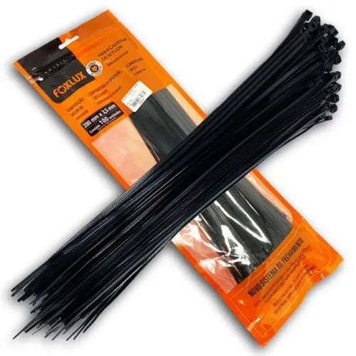 kit c/ 50 abraÇadeiras de nylon preta foxlux 28cm x 3,5mm lacre
