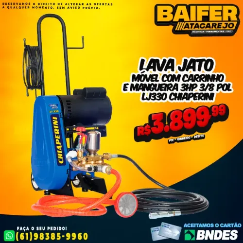 Lava de Alta Pressão Lava Jato Móvel Com Carrinho e Mangueira 3HP 3/8 Pol LJ330 Chiaperini