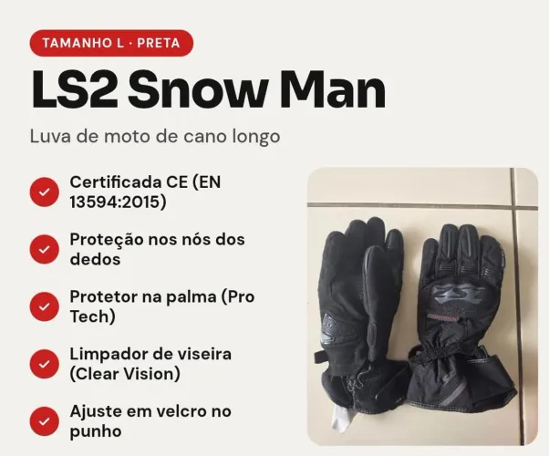 Luva de moto LS2 Snow Man preta, tamanho L