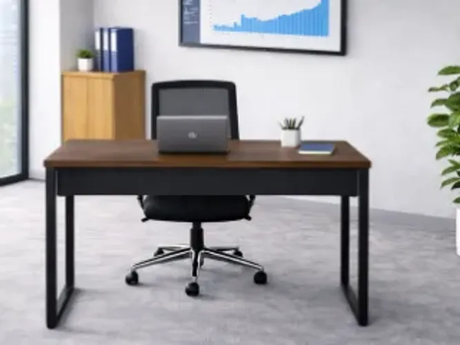 Mesa Reta de Escritório - 0,75x1,00x0,60cm (NOGAL + PRETO) ENTREGAS EM ATÉ 24h!!