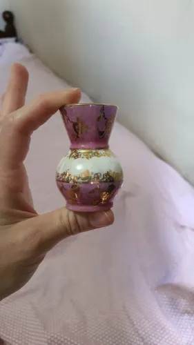 Miniatura Porcelana Schmidt decoração antiga vaso detalhes dourados