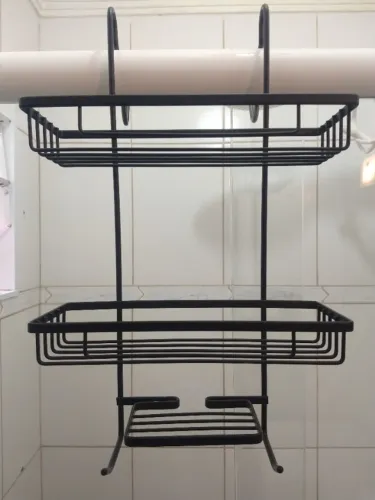 Porta Shampoo Duplo Box Preto Sem Furo para Pendurar