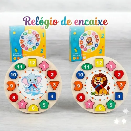Atacado 10 Caixas de Brinquedo Educativo Relógio De Encaixe Madeira Formas E Cores