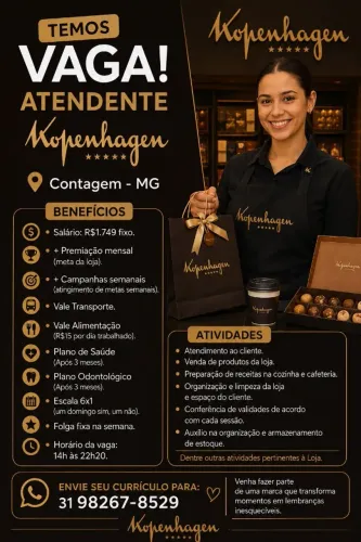Atendente - Kopenhagen / Contagem - MG /CLT